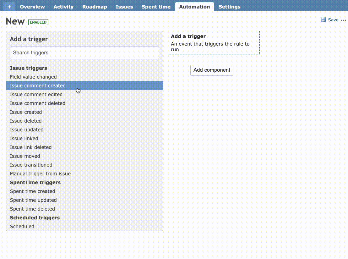 Create automation rule in Redmine